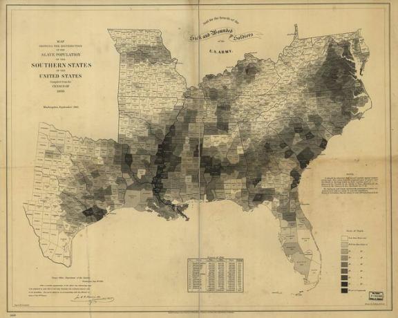 El porcentaje de esclavos en la población de cada condado de los estados esclavistas en 1860.