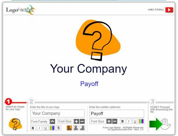 Captura de pantalla del área de trabajo en Logo Factory free logo maker