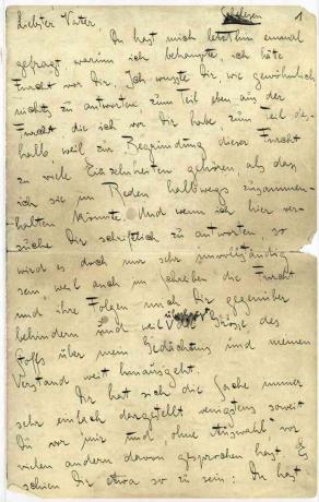 Primera página de la "Carta a su padre" de Kafka.