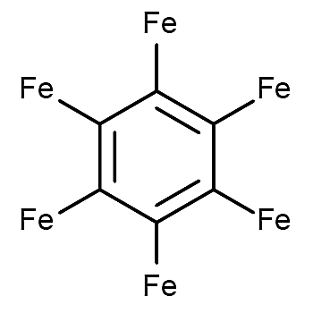 Un anillo de benceno con átomos de hierro.
