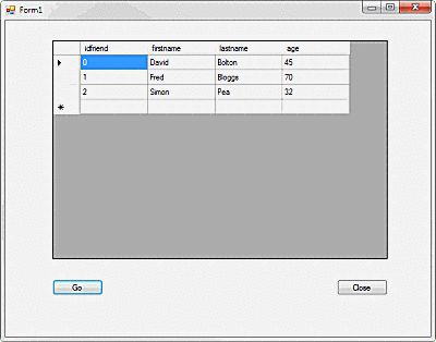 Captura de pantalla de la aplicación C # que muestra datos SQLite