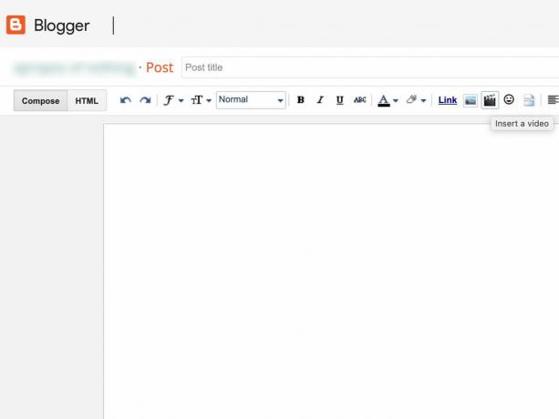 Ventana de redacción de Blogger con el icono "Insertar un vídeo"