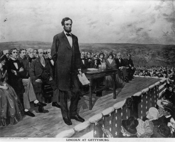 Abraham Lincoln, el decimosexto presidente de los Estados Unidos de América, pronuncia su famoso discurso del 'Discurso de Gettysburg', el 19 de noviembre de 1863.