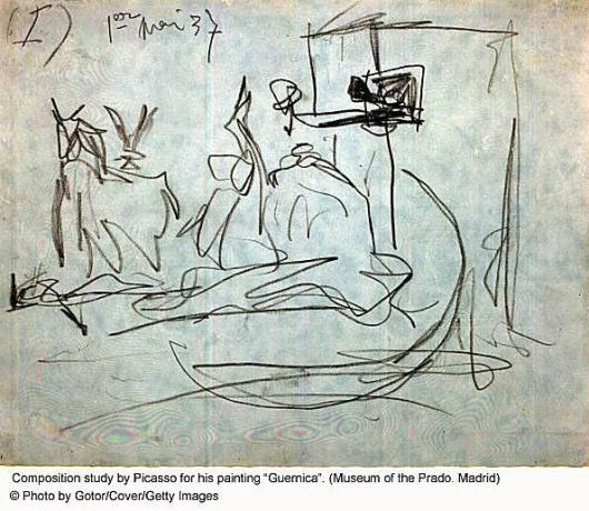 Boceto de Picasso para su pintura Guernica