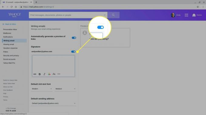 El control deslizante Firma en Yahoo Mail