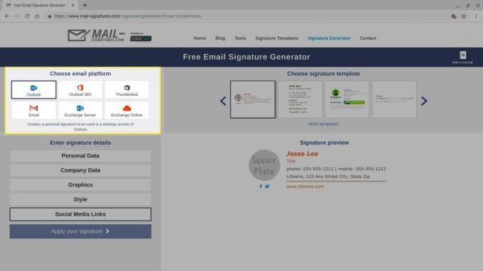 Opciones de plataforma de correo electrónico en el generador de firmas