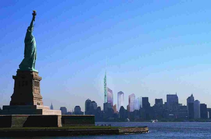 Vista desde el puerto Imagen del Plan Maestro del World Trade Center, diciembre de 2002 por Studio Libeskind