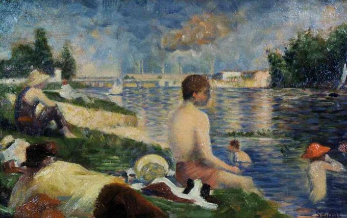 Estudio final para bañistas en Asnieres por Georges Seurat