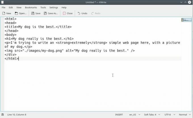 Texto HTML sin formato mostrado en un editor de texto sin formato