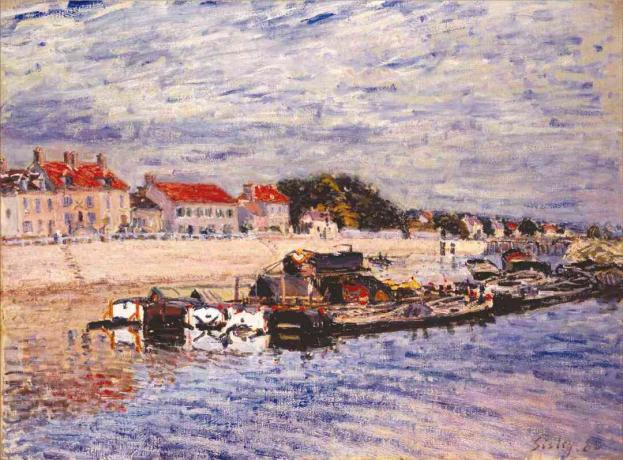 Alfred Sisley barcazas en el loing