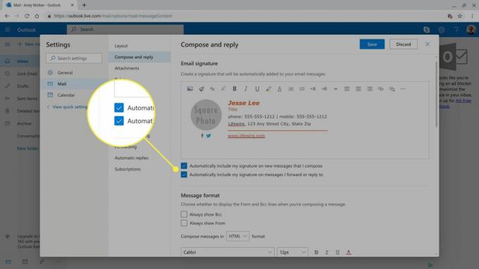 Las opciones de "incluir firma" en la configuración de Outlook