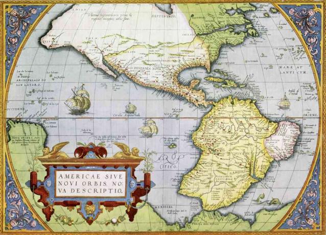 Mapa de América o el Nuevo Mundo en Theatrum Orbis Tearrarum por Abraham Ortelius, 1570.