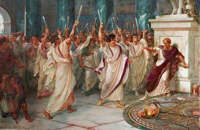El asesinato de Julio César, pintado por William Holmes Sullivan, c. 1888