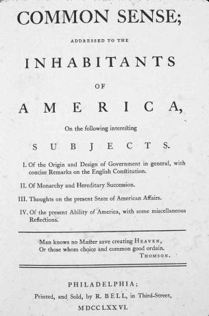 Página de título del 'sentido común' de Paine