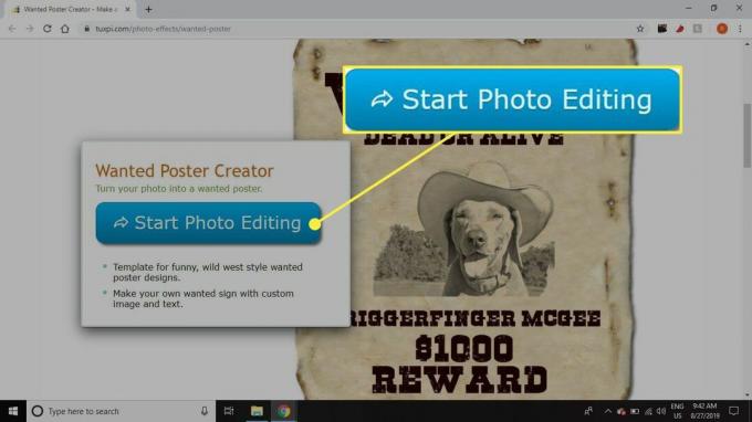 Una captura de pantalla de Tuxpi con el botón Iniciar edición de fotos resaltado
