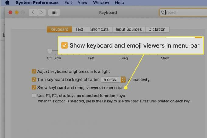 La configuración "Mostrar visores de teclado y emojis en la barra de menú"