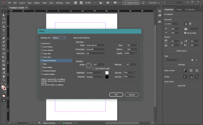 Configuración de efectos de InDesign