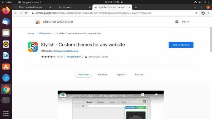 Página de extensión de Google Chrome con estilo