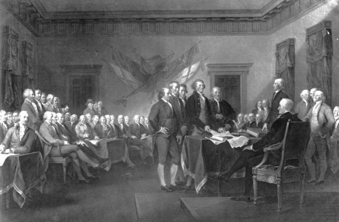 El primer Congreso Continental se lleva a cabo en Carpenter's Hall, Filadelfia para definir los derechos estadounidenses y organizar un plan de resistencia a las leyes coercitivas impuestas por el Parlamento británico como castigo por el té de Boston Fiesta.