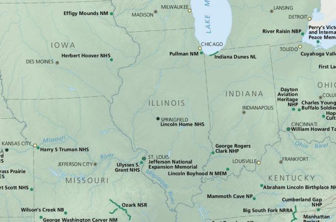 Mapa de Parques Nacionales en Illinois