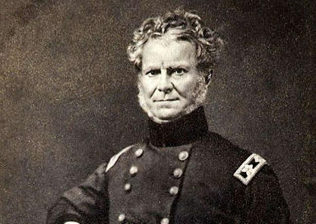 El mayor general William Worth en uniforme azul del ejército estadounidense.