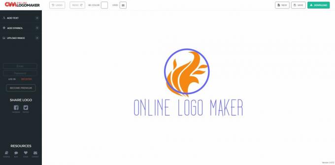 Captura de pantalla del espacio de trabajo de Creador de logotipos en línea