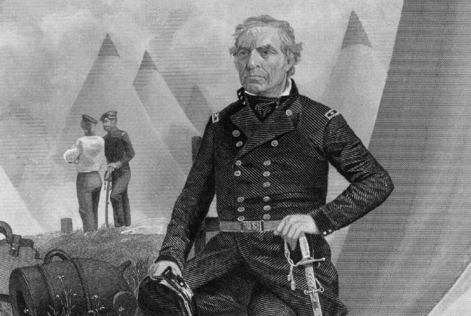 Retrato grabado de Zachary Taylor en uniforme militar