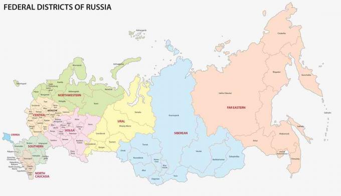 Mapa de los distritos federales de Rusia