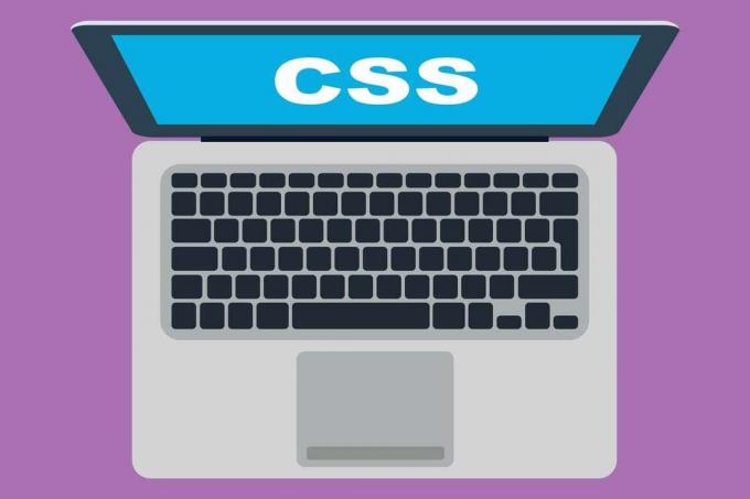 Laptop con palabra CSS en pantalla