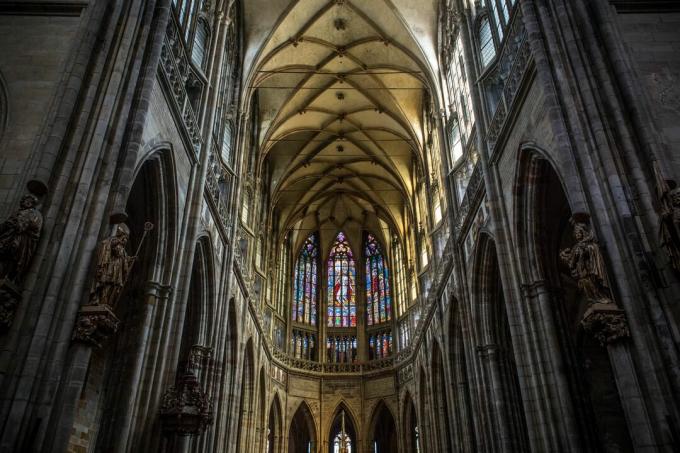 interior del enorme techo gótico de la catedral